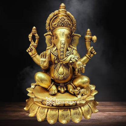 Brass Lotus Ganesha Statue Weight 7.4 Kg & Height 11.5 Inch