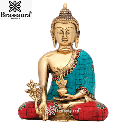 Brass Bhumisprasa Gem Stone Work Buddha Weight 1.9 kg & Height 7.5 Inch