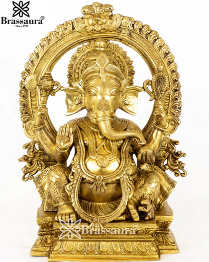 Brass Ring Ganesha Statue Weight 14.5 Kg And Height 18 Inch