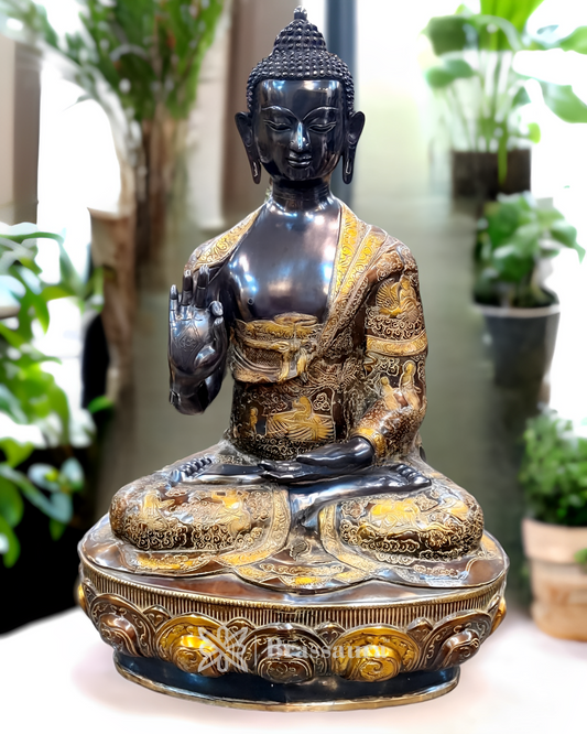 Brassaura™ Pure Brass Large Buddha Statue – Height 33 Inches & Weight 48 Kgs