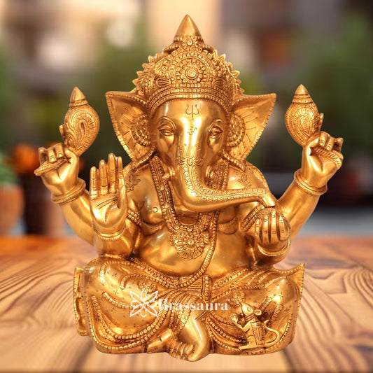Brass Ganesha Statue Weight 11.2 Kg & Height 14 Inch