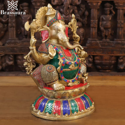 Brass Gem Stone Work Ganesha Weight 13.8 Kg & Height 17 Inch