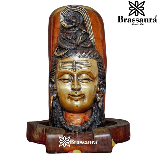 Brass Artistic Shiva Face Shivling Weight 32 Kg & Height 23.5 Inch