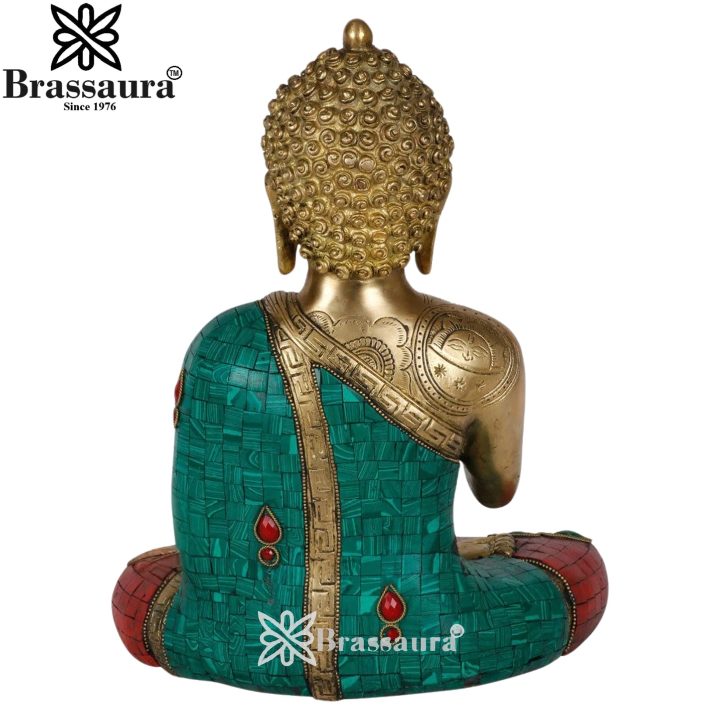 Brass Blessing Gem Stone Work Buddha Weight 6.5 kg & Height 12 Inch