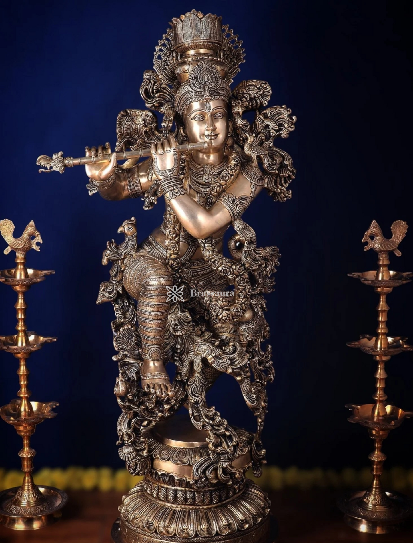 Brassaura™ Exquisite Handcrafted Brass Lord Krishna Sculpture – Height 48 Inches & Weight 75 Kgs