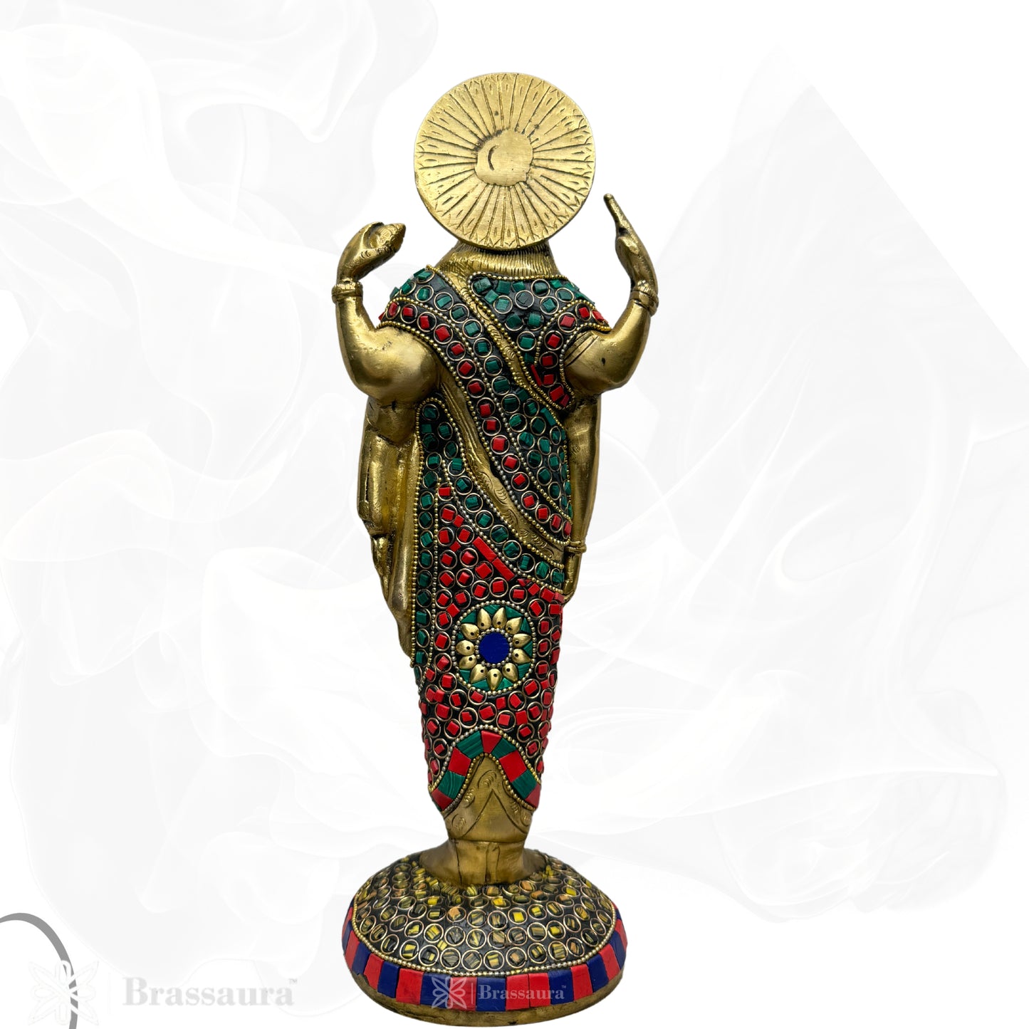 Brassaura™ Brass Dhanavantari Idol Gem Stone Work The Physician of Gods Dhanvantri Decorative Murti Statue Showpiece for Gift Dhanwantri Statue 12 cm Weight 2.50 Kg