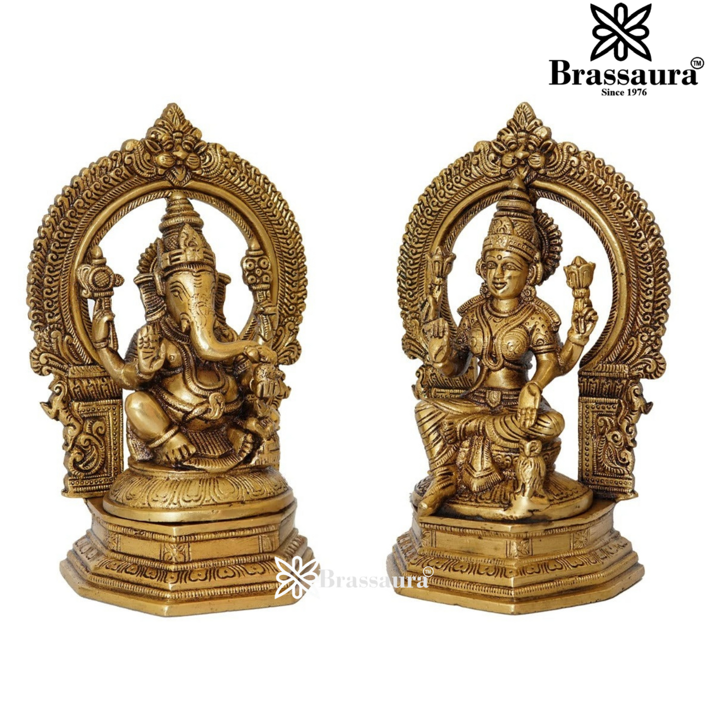 Brassaura™ Brass Laxmi Ganesh Statue – Height 9.5 Inches & Weight 6.4 Kgs | Hindu God Murti