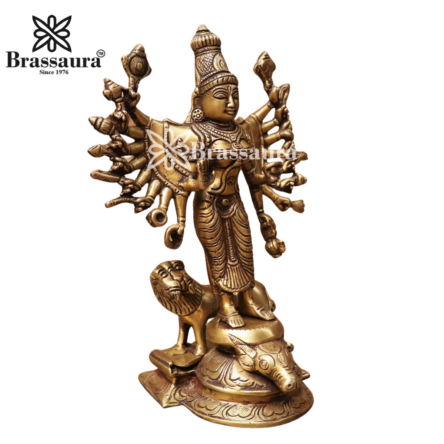 Brassaura™ Brass Durga Idol – 9 Inches, 2.7 Kgs | Traditional Temple Idol