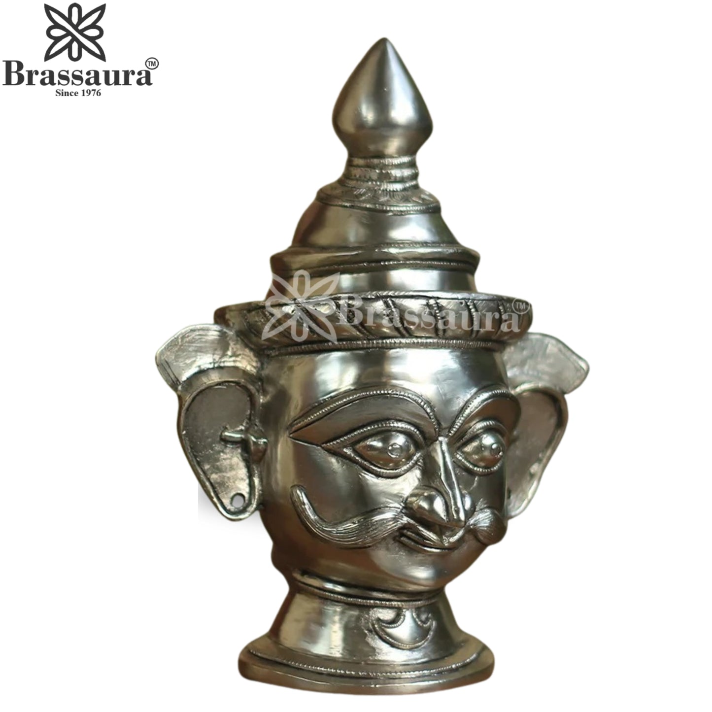 Brass Silver Shiva Mask Statue Weight 3.7 Kg And Height 12 Inch