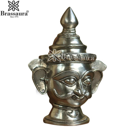 Brass Silver Shiva Mask Statue Weight 3.7 Kg And Height 12 Inch