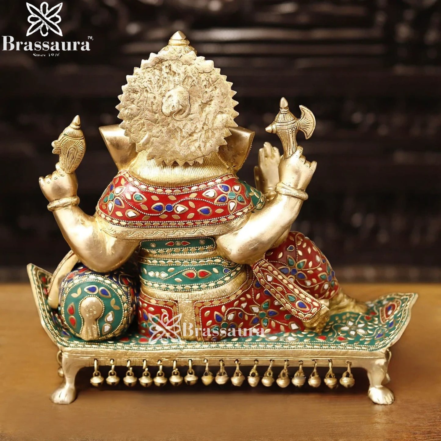 Brass Gem Stone Work Ganesha Weight 16 Kg & Height 15.5 Inch