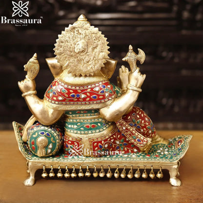 Brass Gem Stone Work Ganesha Weight 16 Kg & Height 15.5 Inch