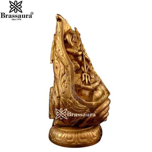 Brassaura® Brass Dancing Ganesha in Conch Shell | Artistic Handcrafted Sculpture | Height 11 Inches