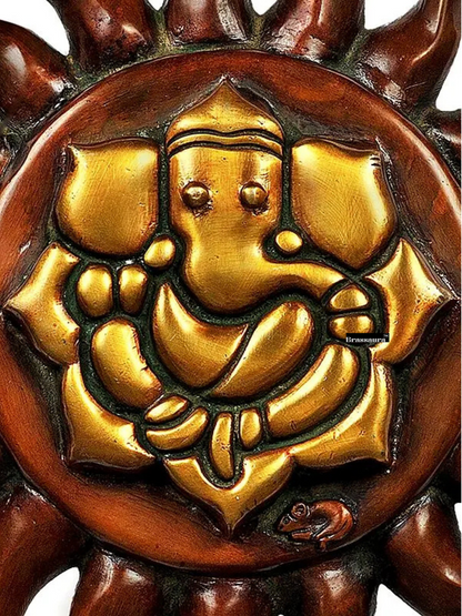 Brassaura™ Lord Ganesha with Surya Wall Hanging Brass – Height 12 inches | Weight 2.12 kgs