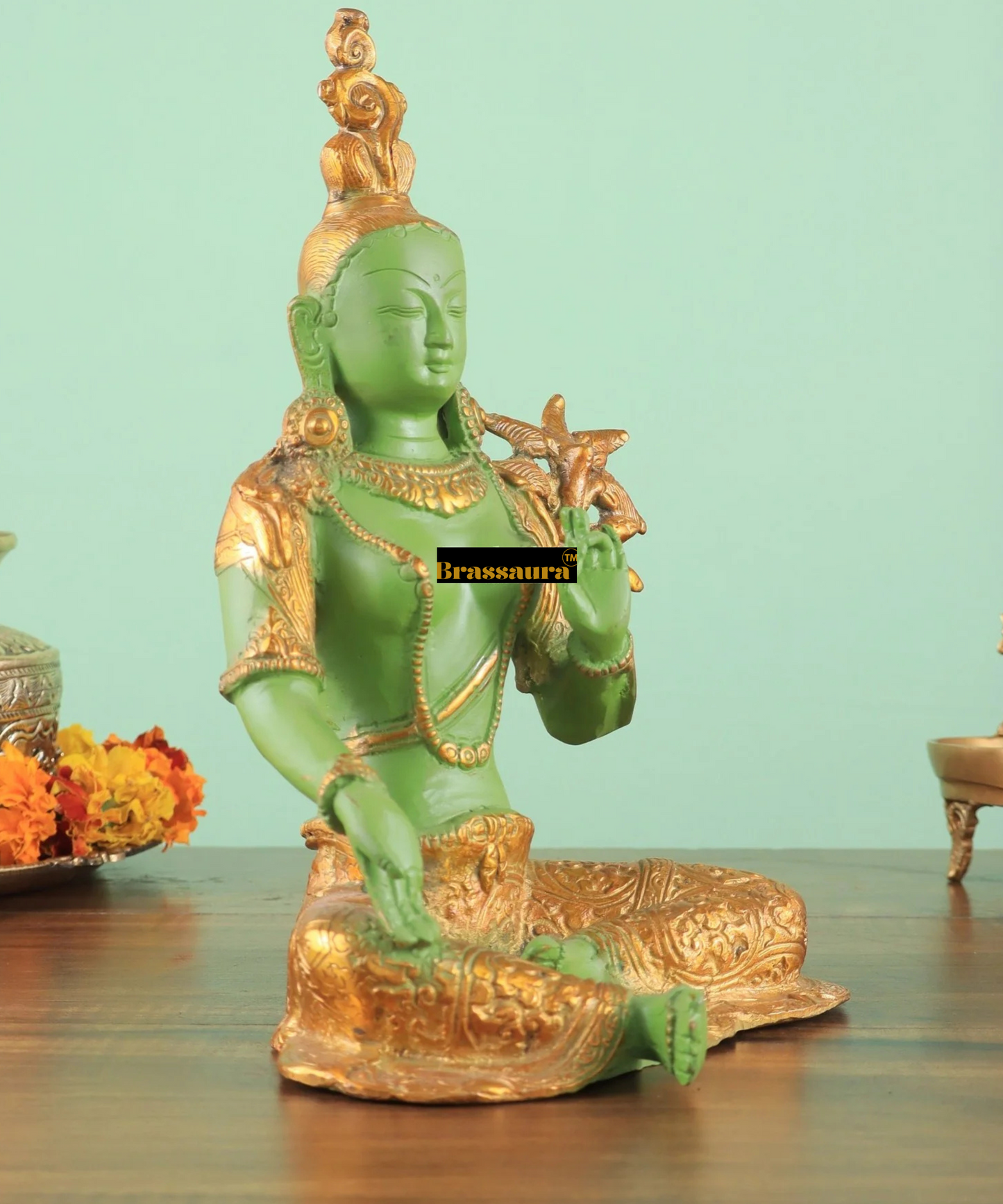 Brassaura™ Pure Brass Tara Statue – Height 10.5 Inches, Weight 2.6 Kgs