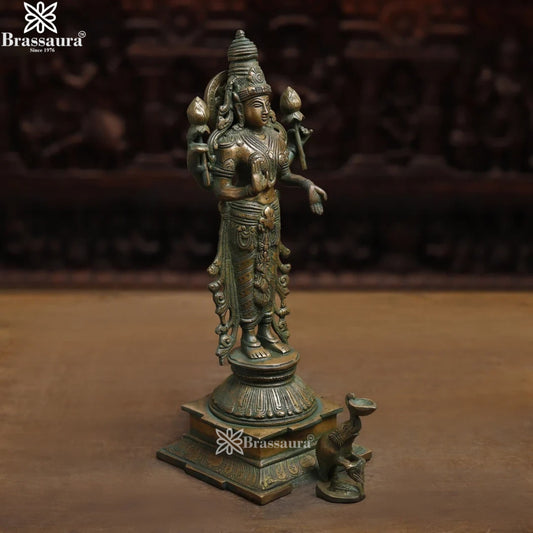 Brassaura™ Handcrafted Brass Laxmi Idol – Height 15 Inches & Weight 4.8 Kgs | Devotional Statue