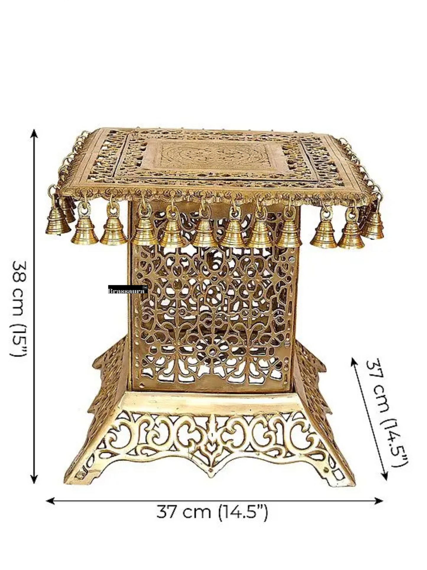 Brassaura™ Brass Designer Pedestal (Chowki) – Height 14.96 inches Weight 16 kgs
