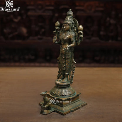Brassaura™ Handcrafted Brass Laxmi Idol – Height 15 Inches & Weight 4.8 Kgs | Devotional Statue