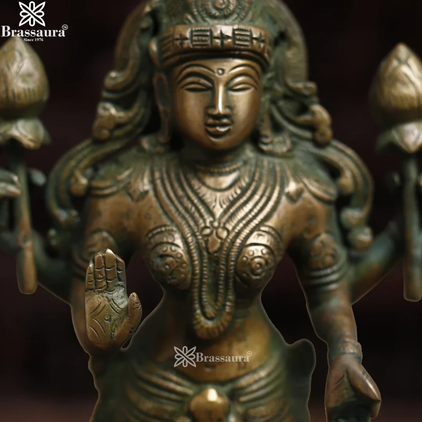 Brassaura™ Handcrafted Brass Laxmi Idol – Height 15 Inches & Weight 4.8 Kgs | Devotional Statue