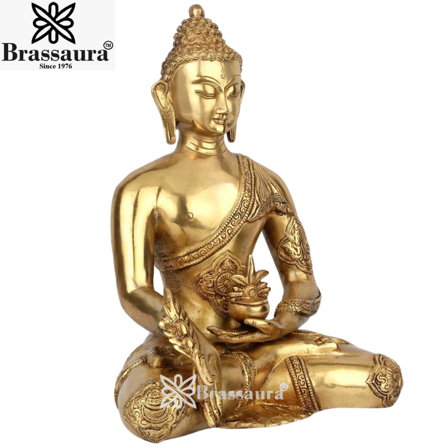Brass Bhumisprasa Buddha Weight 5.4 kg & Height 12 Inch