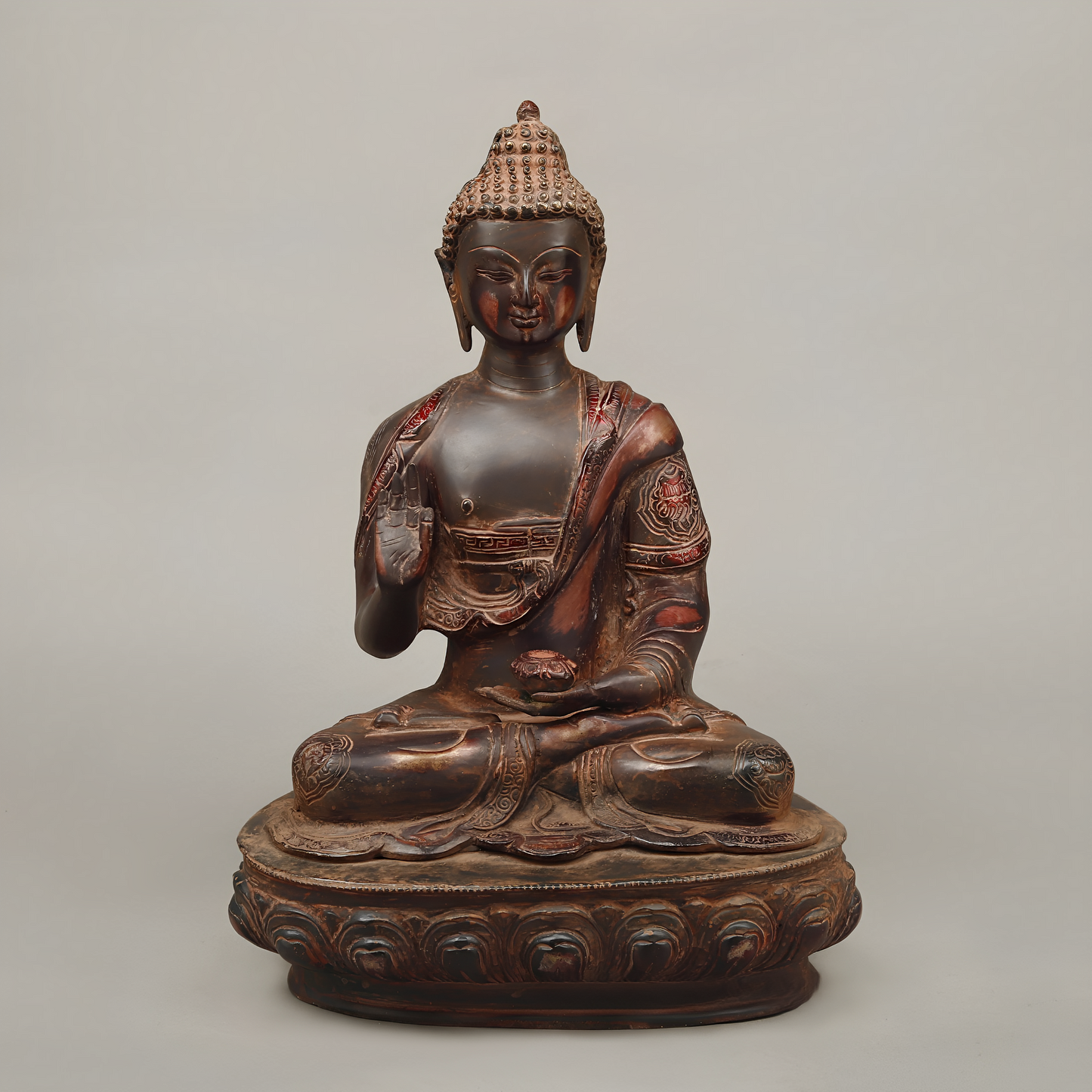 Brassaura™ Brass Buddha Statue in Blessing Posture – Height 17 Inches | Weight 9.88 Kgs | Copper Rustic Finish
