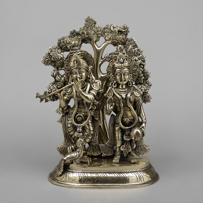 Brassaura™ Pure Brass Radha Krishna Under Tree Idol – 13.5 Inch Height, 7.860 Kg Weight – Golden Finish Statue