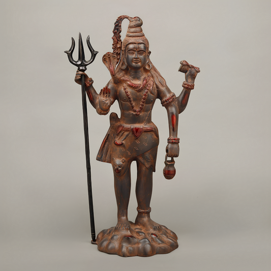 Brassaura™ शुद्ध पीतल की खड़ी शिव प्रतिमा – 23 इंच ऊँची, 12.450 किलोग्राम वज़न – हस्तनिर्मित भव्य मूर्ति