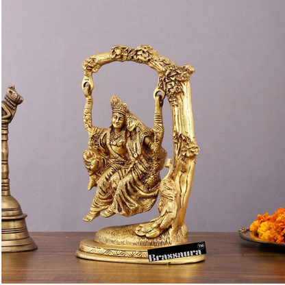 Brassaura™ Pure Brass Radha Krishna Swing – 10.5" Height | 3.10 kg – Divine Tree-Hung Idol for Home Décor