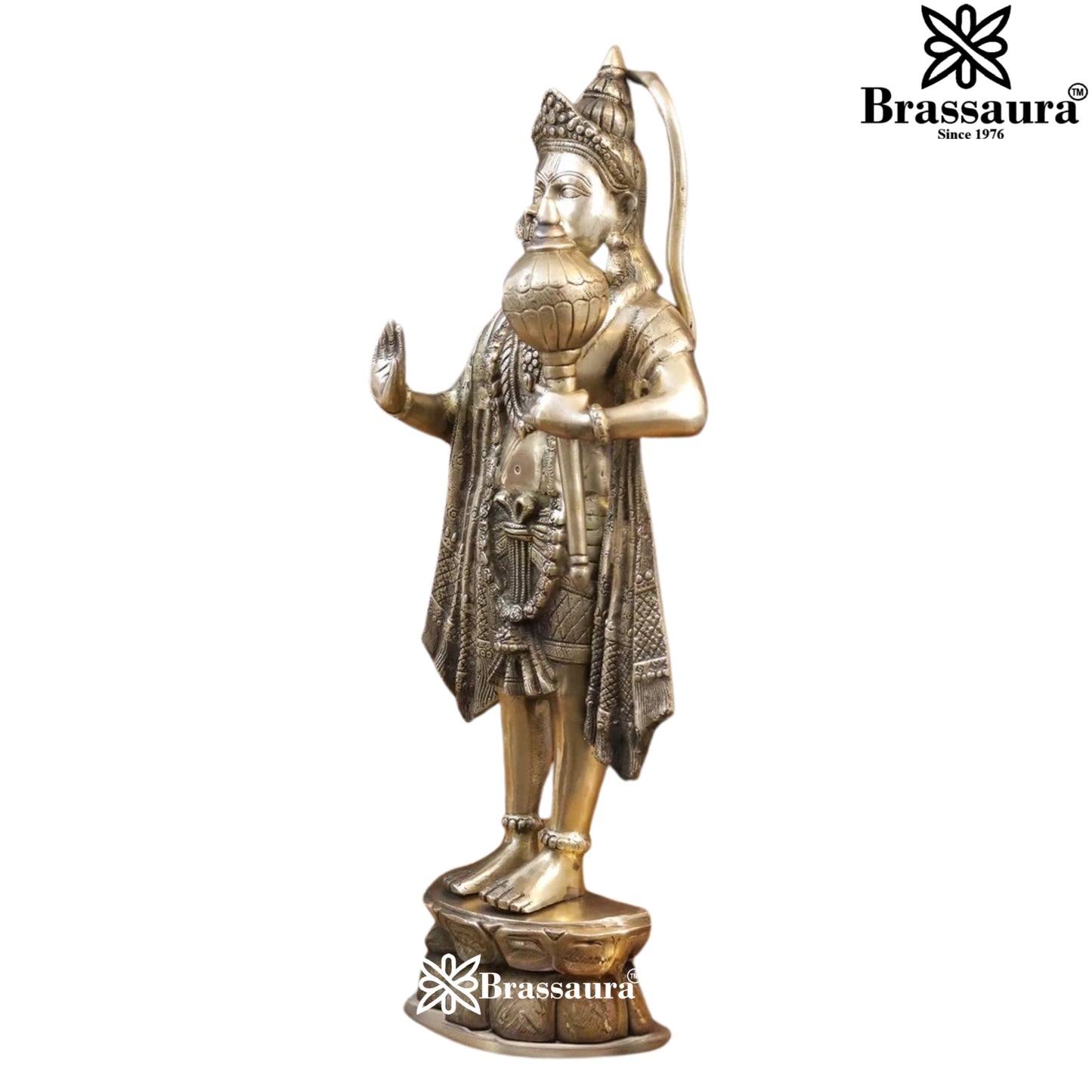 Brassaura™ Brass Standing Hanuman Idol Height 26 Inches & Weight 13.44 Kgs | Spiritual Gifting & Home Temple Decor