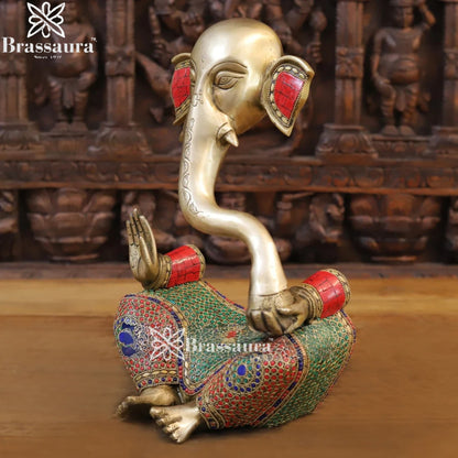 Brass Gem Stone Work Modern Ganesha Weight 6.6 Kg & Height 14.5 Inch