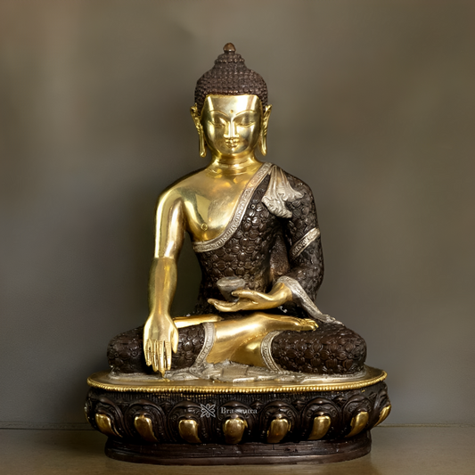Brassaura™ Pure Brass Bhumisparsha Mudra Buddha Statue – Height 13 Inches, Weight 6.8 Kgs