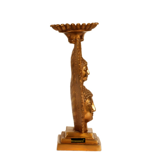 Brassaura™ Brass Buddha Candle Stand – Height 12 Inches | Weight 3.5 Kgs | Home & Meditation Decor