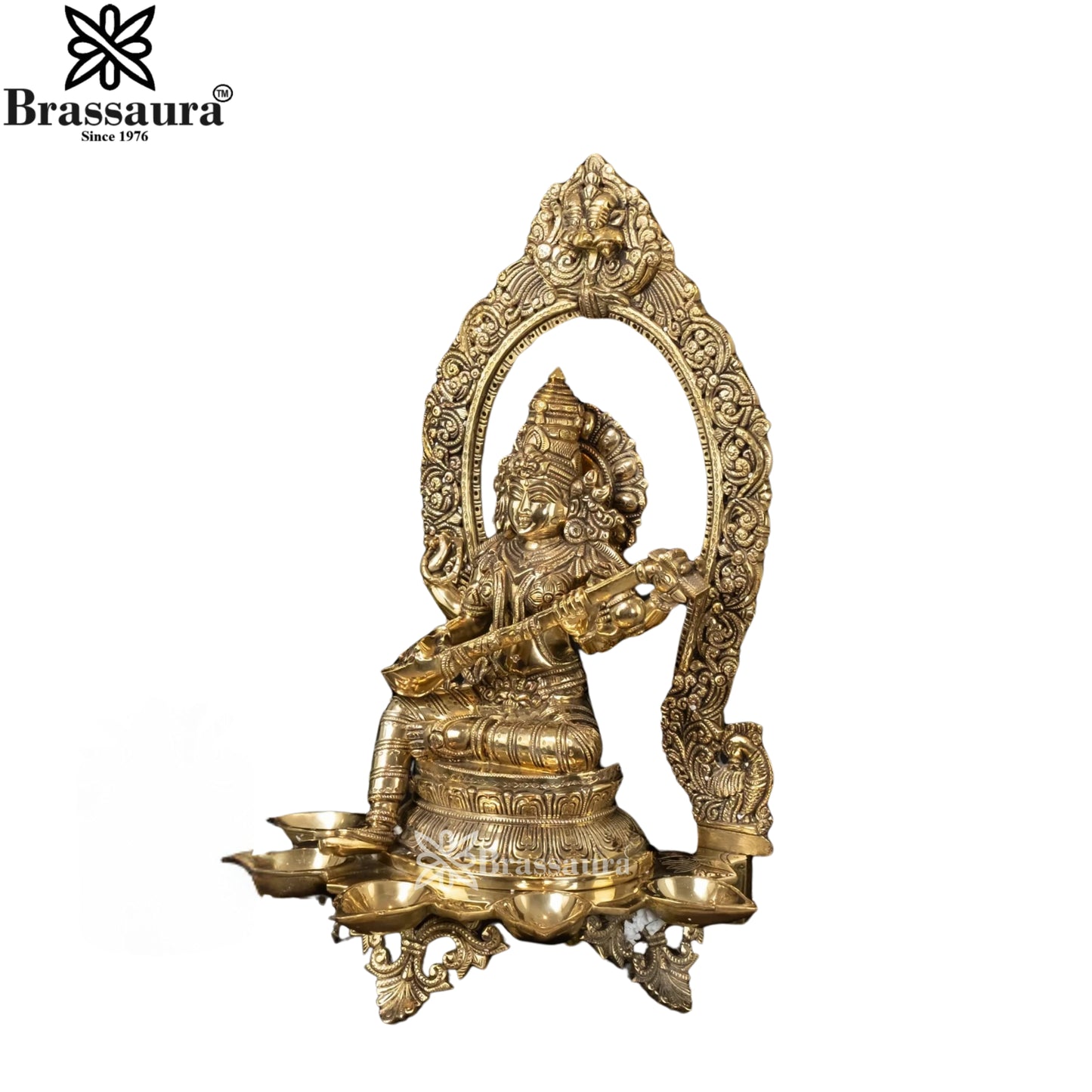 Brassaura™ Brass Saraswati Mata Murti – Height 10 Inches & Weight 18 Kgs | Puja & Worship Idol