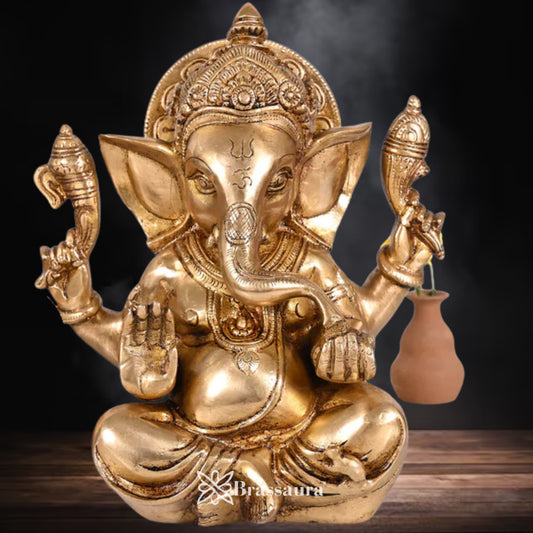 Brass Ganesha Statue Weight 3.17 Kg & Height 8 Inch