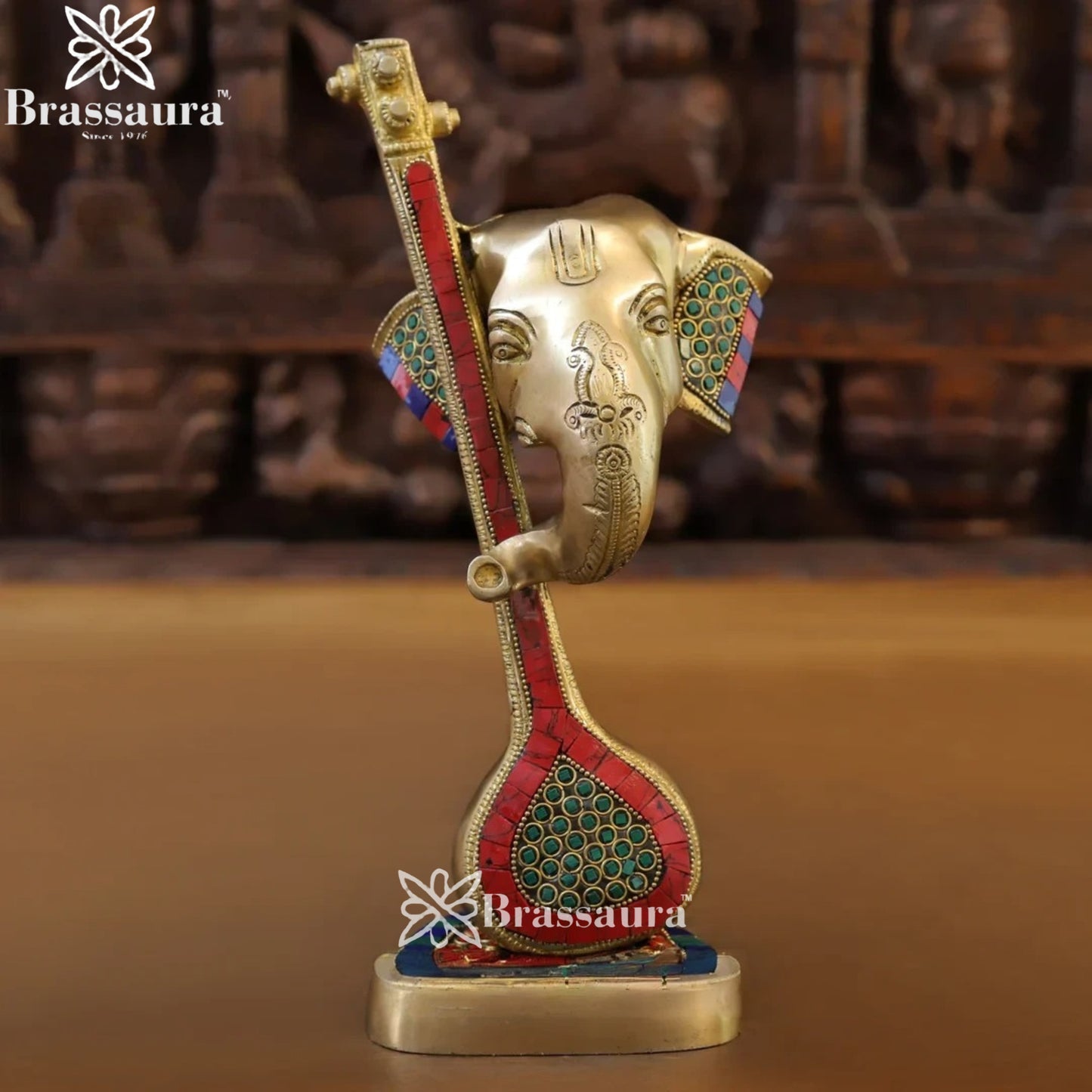 Brass Gem Stone Work Ganesha Weight 2.9 Kg & Height 12 Inch