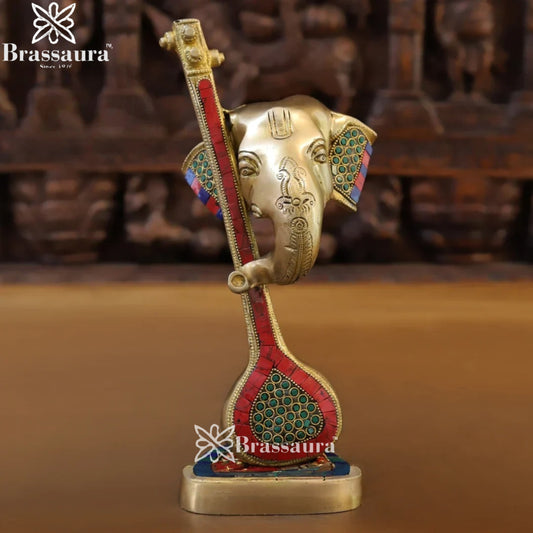 Brass Gem Stone Work Ganesha Weight 2.9 Kg & Height 12 Inch