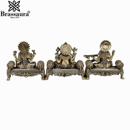 Brass Super Fine Lakshmi Ganesh Saraswati Murti Weight 2.502 Kg And Height 6 Inch