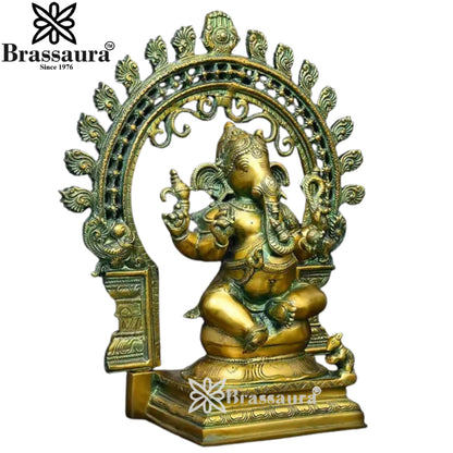 Brass Ring Ganesha Statue Weight 7.89 Kg And Height 15.2 Inch