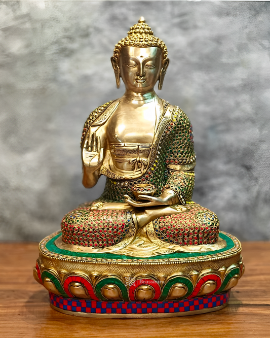 Brassaura™ Pure Brass Blessing Buddha Statue – Height 21.5 Inches & Weight 22 Kgs