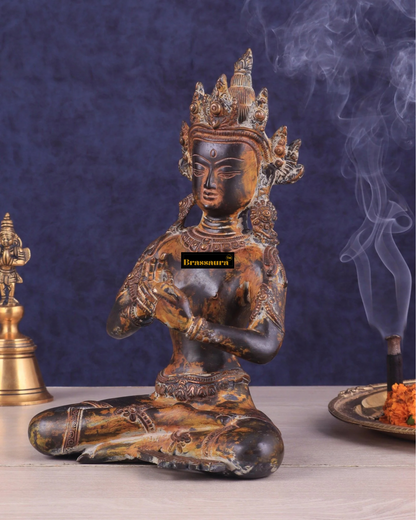 Brassaura™ Pure Brass Dharmachakra Buddha Statue – Height 10 Inches, Weight 3.27 Kgs