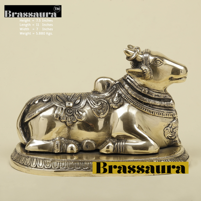 Brassaura™ Brass Nandi Statue | 7.5 Inches Height | 5.88 Kgs Weight | Elegant Golden Finish