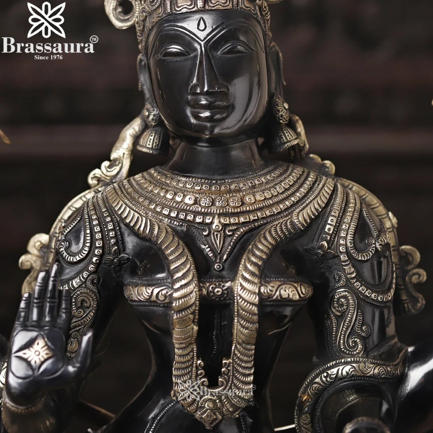 Brassaura™ Elegant Brass Laxmi Murti – Height 39 Inches & Weight 31.48 Kgs | Temple & Home Décor
