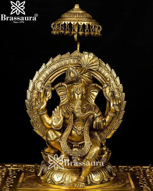Brass Ring Ganesha Statue Weight 12.5 Kg And Height 18 Inch