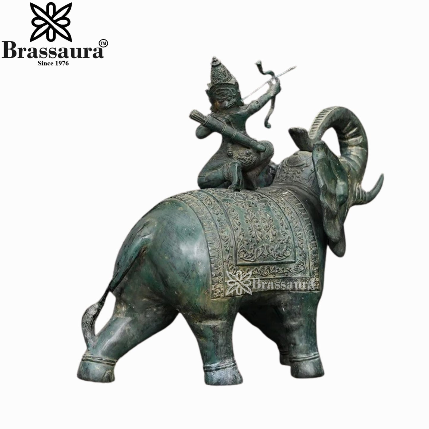 Bronze Lord Indra With Airavata Balinese Statue Weight 8 Kg And Height 19 Inch