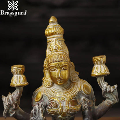 Brassaura™ Artistic Brass Laxmi Idol – Height 12 Inches & Weight 4.3 Kgs | Home & Puja Décor