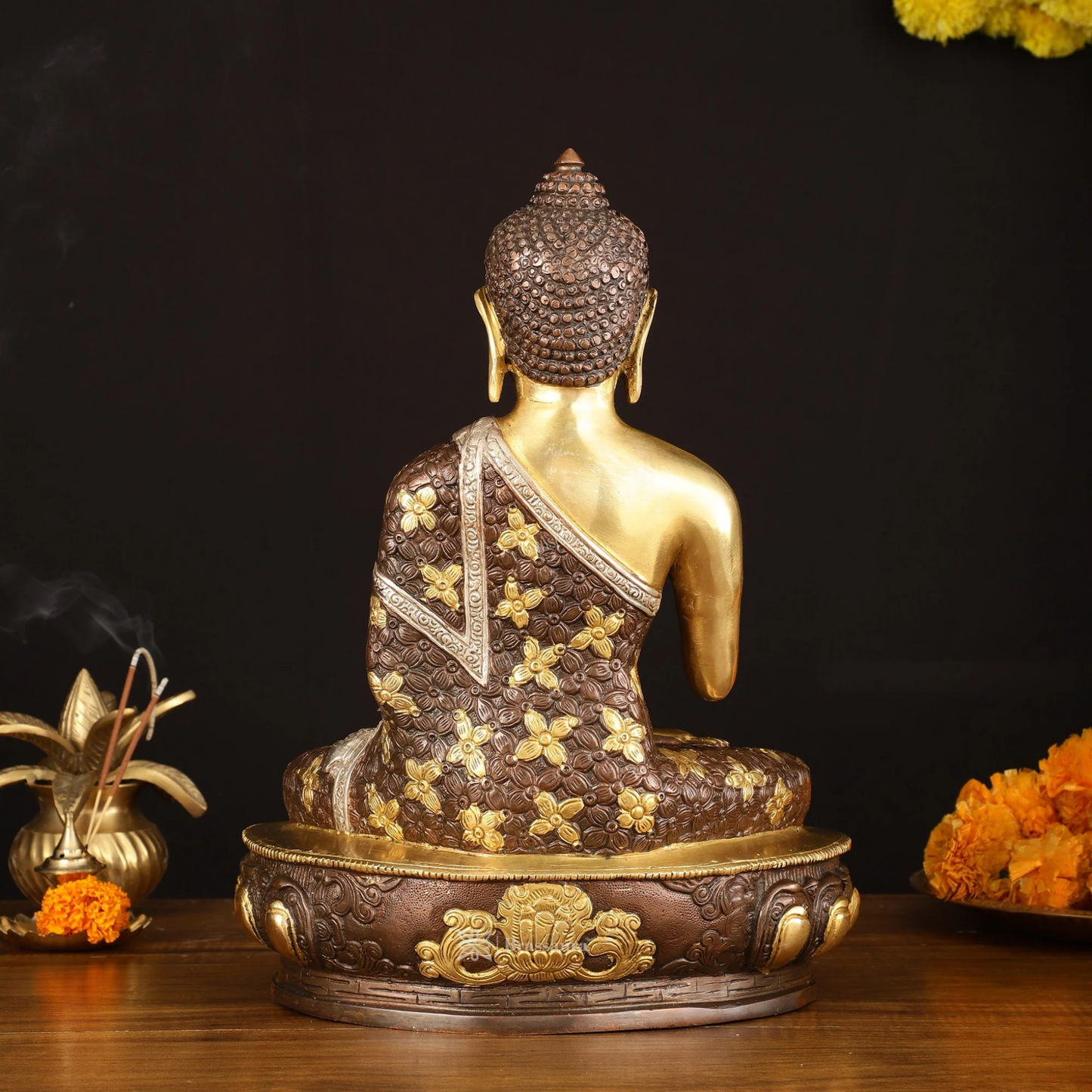 Brassaura™ Pure Brass Buddha Sculpture – Height 13 Inches, Weight 6.66 Kgs