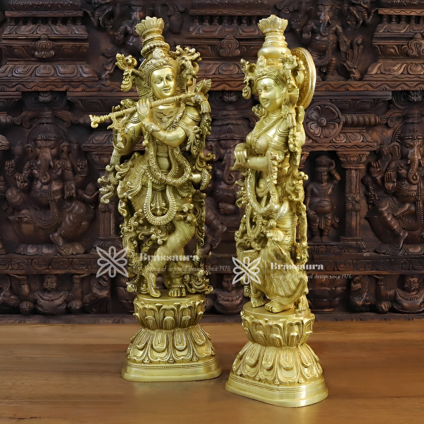 Brass Royal Gold Radha Krishna Murti Weight 30.94 Kg And Height 30 Inch