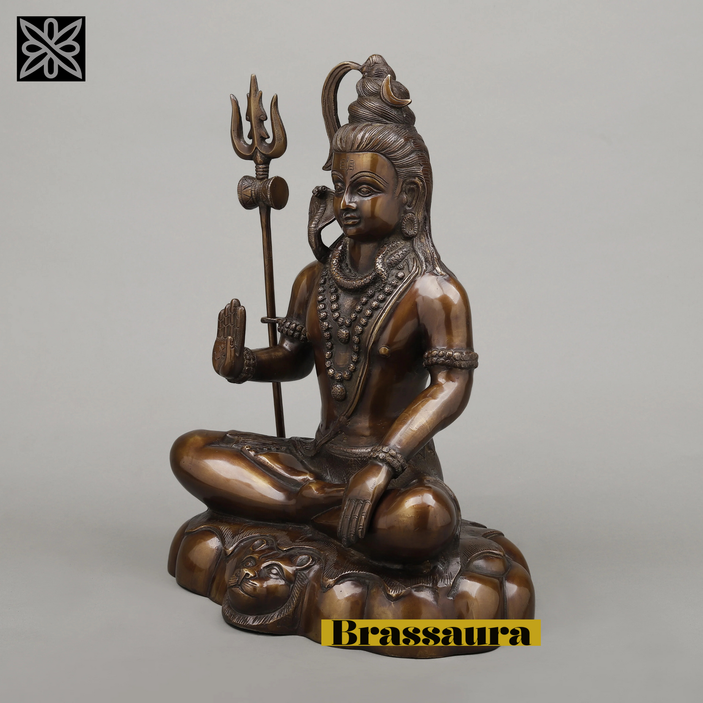 Brassaura™ Pure Brass Lord Shiva Idol – 17.5 Inch Height, 12.860 Kg Weight – Handcrafted Majestic Statue
