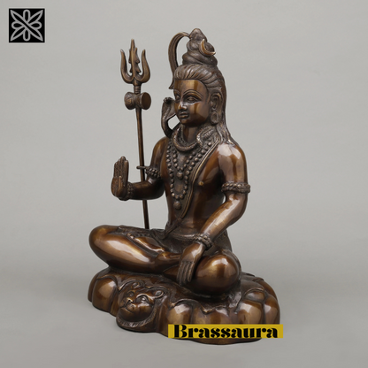 Brassaura™ Pure Brass Lord Shiva Idol – 17.5 Inch Height, 12.860 Kg Weight – Handcrafted Majestic Statue