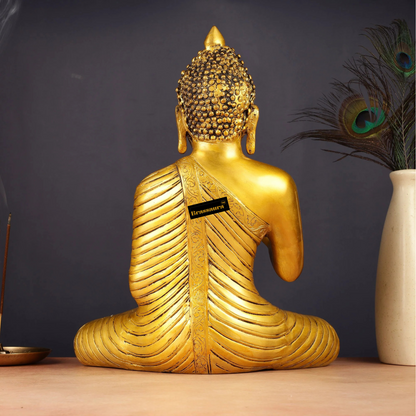 Brassaura™ Pure Brass Buddha Statue in Abhaya Mudra – Height 14 Inches, Weight 7 Kgs